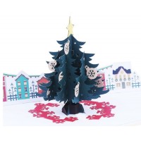 Handmade 3D Pop Up Christmas Card Vintage European Folk Building Street Lamp Warm Light Decoration Tree Bauble Star Gift Friendship Greeting